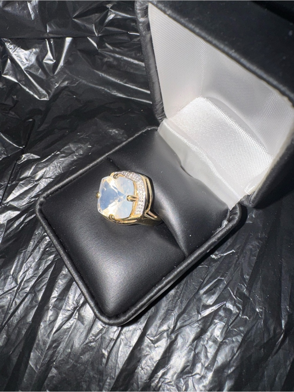 Gold-Tone Cushion White Stone Ring - Womens Jewelry - Picture 2 of 3